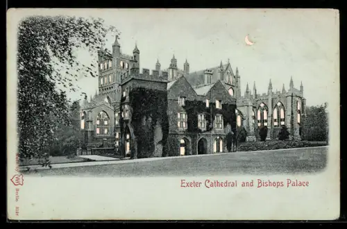 AK Exeter, Cathedral and Bishops Palace, Leuchtende Fenster bei Halt gegen das Licht