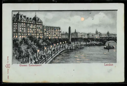 AK London, Thames Embankment, Leuchtende Fenster bei Halt gegen das Licht