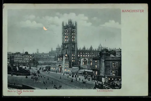 AK Manchester, Cathedral, Leuchtende Fenster bei Halt gegen das Licht