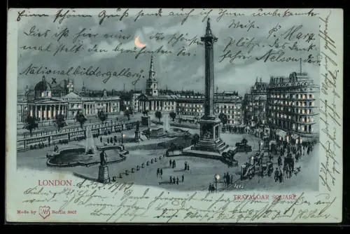 AK London, Trafalgar Square, Leuchtende Fenster bei Halt gegen das Licht