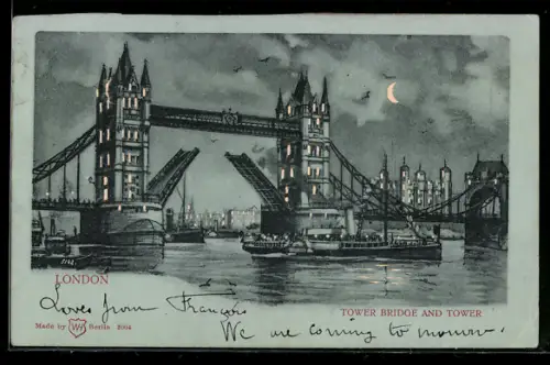 AK London, Tower Bridge and Tower, Leuchtende Fenster bei Halt gegen das Licht