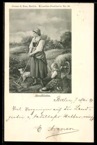 AK Berlin, Private Stadtpost, Bäuerin und Kind mit zum Gebet gefalteten Händen