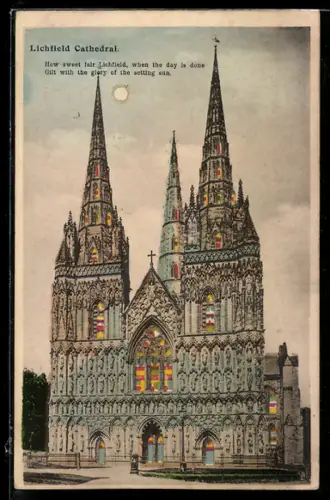 AK Lichfield, Cathedral, Halt gegen das Licht