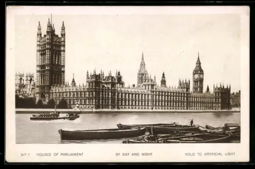 AK London, Houses of Parliament by Day and Night, Halt gegen das Licht