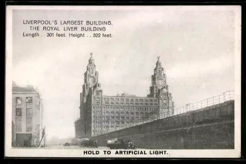 AK Liverpool, Royal Liver Building, Kathedrale, Halt gegen das Licht