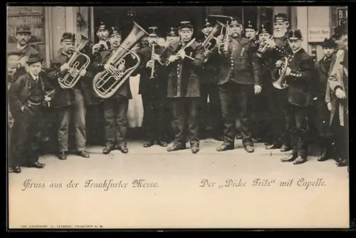 AK Der dicke Fritz mit Capelle, Musiker spielen auf der Messe Frankfurt, Ausstellung