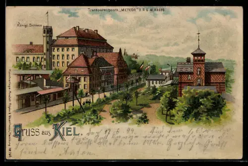 Lithographie Kiel, Königliches Schloss, Halt gegen das Licht