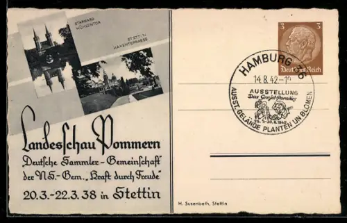 AK Stettin /Pommern, Landesschau Pommern 1938, Deutsche Sammler-Gemeinschaft der NSG, Ganzsache