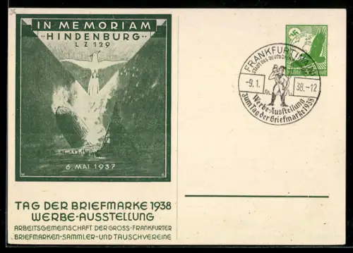 AK In Memoriam Hindenburg LZ 129 Zeppelin, 6. Mai 1937, Tag der Briefmarke 1938, Ganzsache