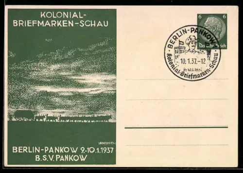 Künstler-AK F. Schorbach: Berlin-Pankow, Kolonial-Briefmarkenschau 1937, Ganzsache