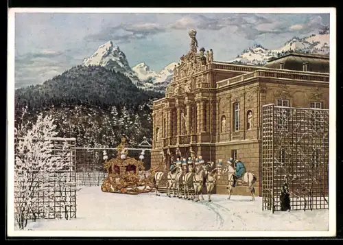 AK Abfahrt des Königs Ludwig II. im Schlitten von Schloss Linderhof, Ganzsache