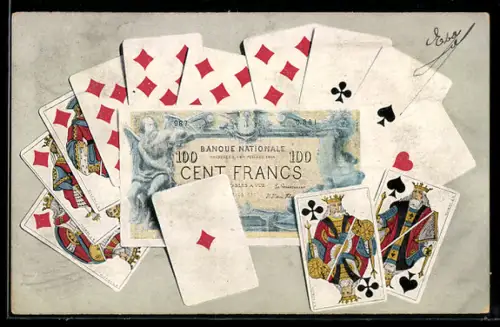 AK Einhundert Francs-Schein mit Kartenspiel