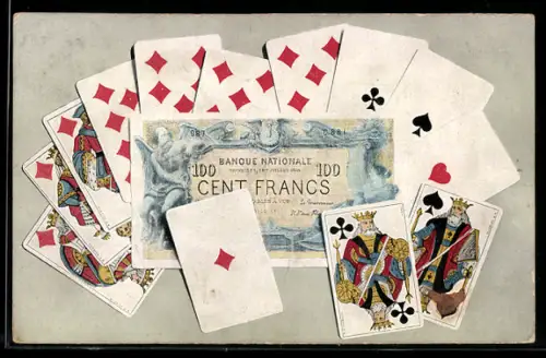 AK Einhundert Francs-Schein mit Spielkarten