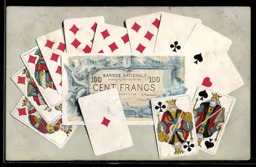 AK Einhundert Francs-Schein mit Kartenspiel
