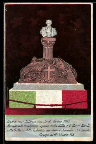 AK Torino, Esposizione Internazionale 1911, Monumento in sapone esposto dalla ditta F. Henn-Rivoli, Ausstellung