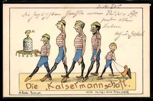 AK Die Kaisermannschaft mit jungem Kind am Ende