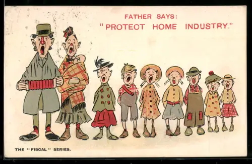 AK Ehepaar mit vielen Kindern beim Singen