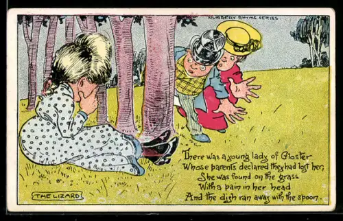 AK Pärchen findet ein weinendes Mädchen hinter einem Baum