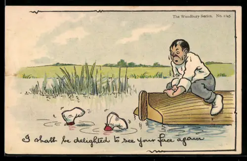 AK Mann sitzt auf einem umgekippten Boot und beobachtet jemanden beim Ertrinken