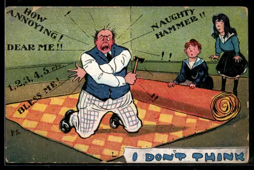 AK Mann mit Axt sitzt auf einem ausrollbaren Teppich