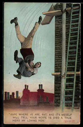 AK Zwei Männer fallen von einem Dach