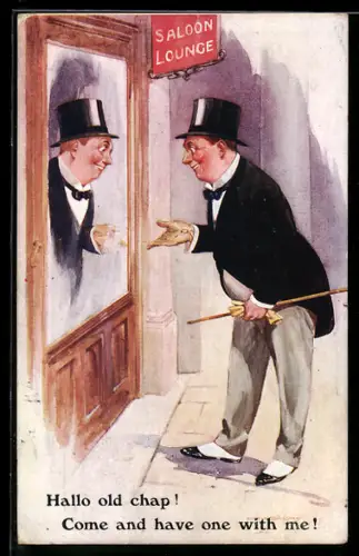 AK Elegant gekleideter Herr betrachtet sich im Spiegel