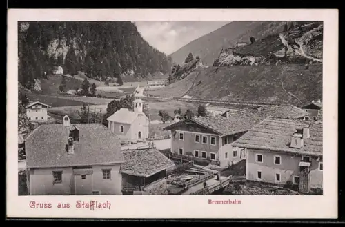AK Stafflach, Teilansicht mit Brennerbahn aus der Vogelschau