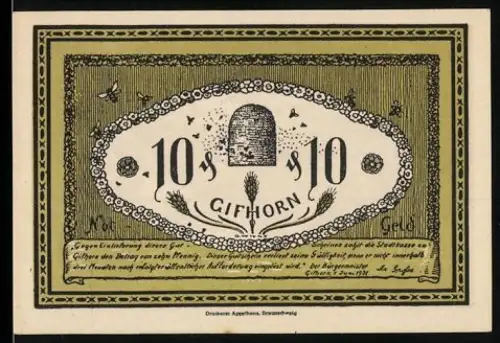 Notgeld Gifhorn /Lüneburger Heide 1921, 10 Pfennig, Bienenkorb und Schäfer in der Lüneburger Heide