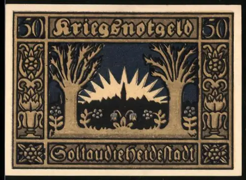 Notgeld Soltau i. H. 1921, 50 Pfennig, Löwe und Bäume mit Sonnenstrahlen