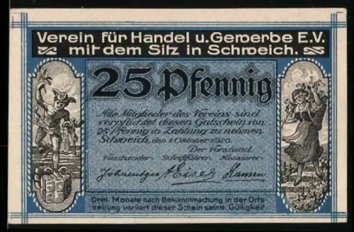 Notgeld Schweich 1920, 25 Pfennig, Brücke und tanzende Figuren