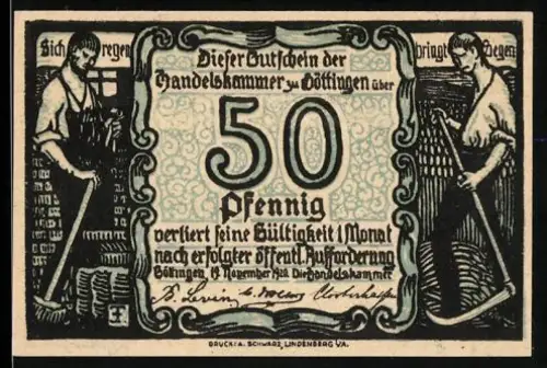 Notgeld Göttingen 1921, 50 Pfennig, Arbeiter und Stadtansichten mit Wappen