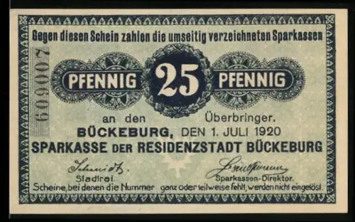 Notgeld Bückeburg 1920, 25 Pfennig, Textuelle Gestaltung mit Sparkassenhinweisen