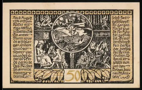 Notgeld Rieder /Ostharz 1921, 50 Pfennig, Darstellung Hexenritt und Textballaden