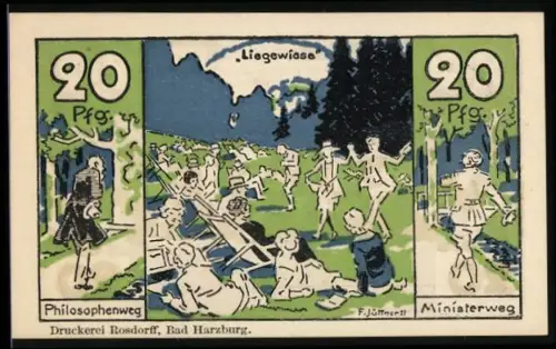 Notgeld Bad Harzburg 1921, 20 Pfennig, Elfen-Tanz und Liegewiese-Motiv