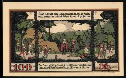 Notgeld Ballenstedt 1921, 100 Pfennig, Märchenszene und Aussichtsturm auf der Viktorshöhe