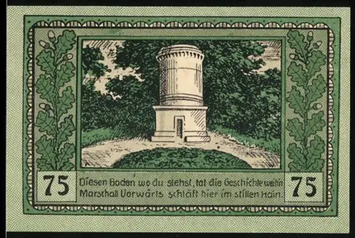 Notgeld Canth, 75 Pfennig, Turm im stillen Hain, Wappen im Zentrum