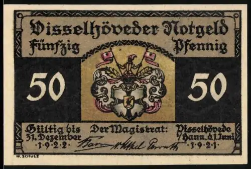 Notgeld Visselhövede 1921, 50 Pfennig, Wappen und Kirche aus dem 11. Jahrhundert