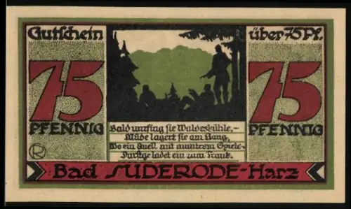 Notgeld Bad Suderode /Harz 1921, 75 Pfennig, Waldszene und grosse 75