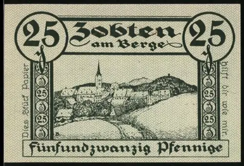 Notgeld Zobten am Berge 1919, 25 Pfennig, Ortsansicht und Reiterdenkmal