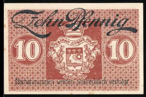 Notgeld Saarlouis 1918, 10 Pfennig, Wappenmotiv mit Schriftzug Stadt Saarlouis