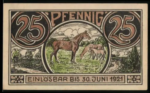Notgeld Winsen 1921, 25 Pfennig, Pferde und Schäfer mit Herde