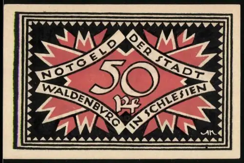 Notgeld Waldenburg /Schl. 1921, 50 Pf, abstraktes Muster mit geometrischen Formen