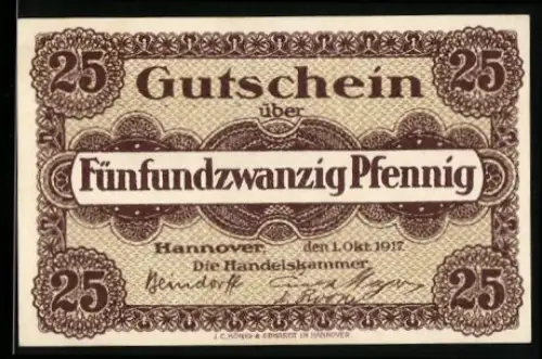 Notgeld Hannover 1917, 25 Pfennig, Ornamentrahmen und Textmotiv