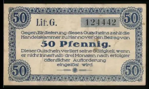 Notgeld Hannover 1920, 50 Pfennig, florales Ornamentmuster