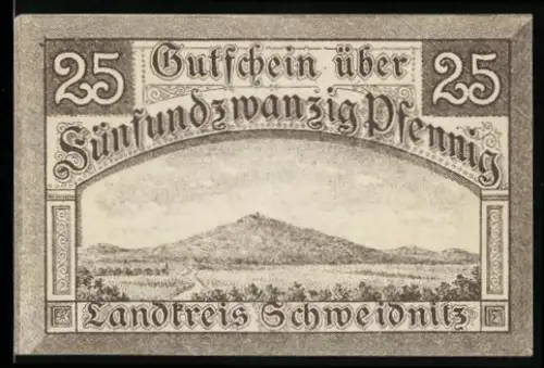 Notgeld Schweidnitz 1921, 25 Pfennig, Landschaft und Kreissparkasse