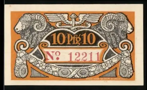 Notgeld Blumenthal i. Hann. 1920, 10 Pfennig, Widderköpfe und florale Ornamente