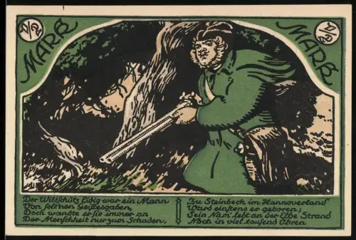 Notgeld Stuttgart 1921, 50 Pfennig, Wilder Mann mit Flinte und Landschaft mit Rehen