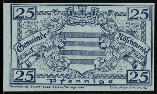 Notgeld Nöschenrode 1921, 25 Pfennig, Wappen und Theobaldiskirche
