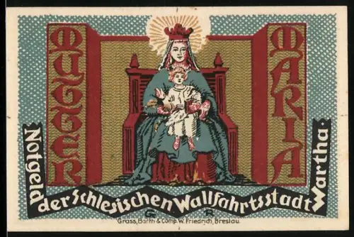 Notgeld Wartha 1921, 50 Pf, Mutter Maria und Landschaft mit Bergsturz von 1518