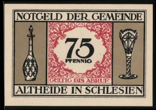 Notgeld Altheide in Schlesien, 75 Pfennig, Kristallglas-Hüttenwerke Franz Wittwer, Kristallwaren